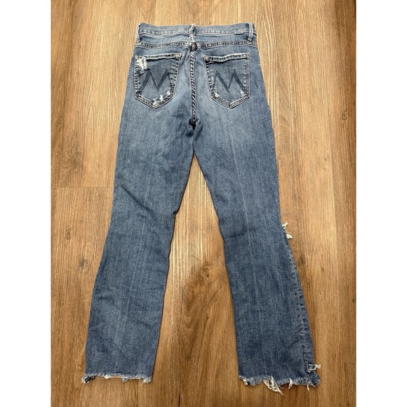 Mother The Insider Crop Step Chew in Dancing on Coals Distressed Blue Jeans Sz26 - Picture 2 of 11